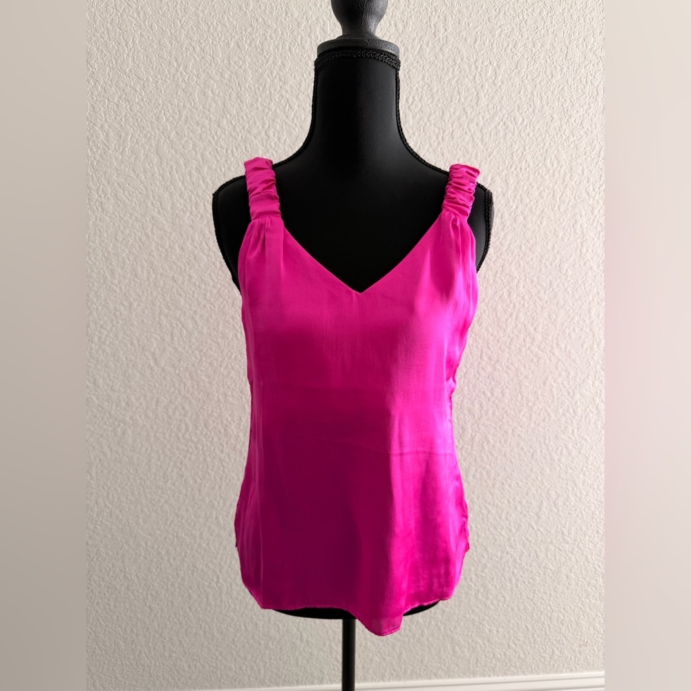 1.STATE Bright Pink Ruched Shoulder Top with Side Slits